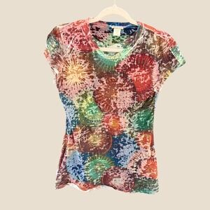 Maurices Y2k‎ Multi Color Burnout Mesh Sunburst Medallion Tee Shirt Medium USA